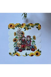 Çiftçi Ayçiçeği Desenli Kumaş Kokteyl Peçetesi Yıkanabilir Lazer Kesimli